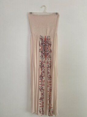 Taylor & Sage Embroidered Smocked Strapless Dress With Front Slit Size S